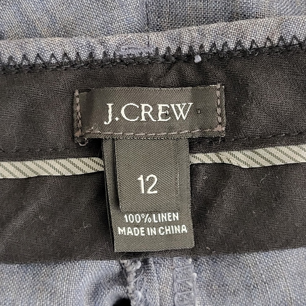 J.Crew Linen Trousers Women 12 Blue Straight Leg Lightweight Summer 34x29 - Picture 2 of 13